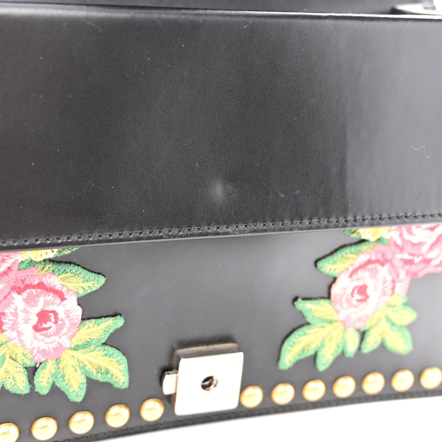 Calfskin Floral Embroidered Studded Small Dionysus Shoulder Bag Black
