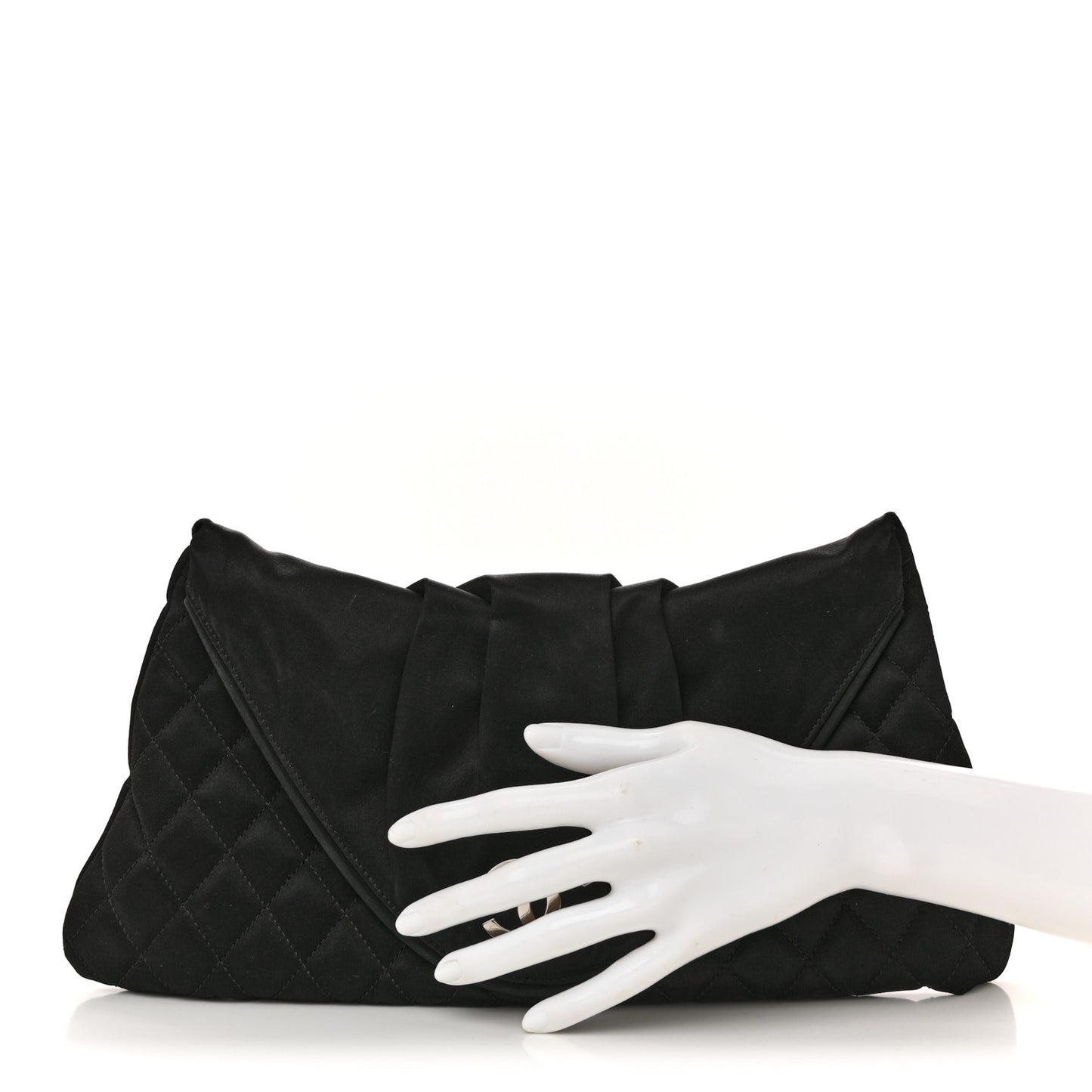 Satin Quilted Flap Clutch Black