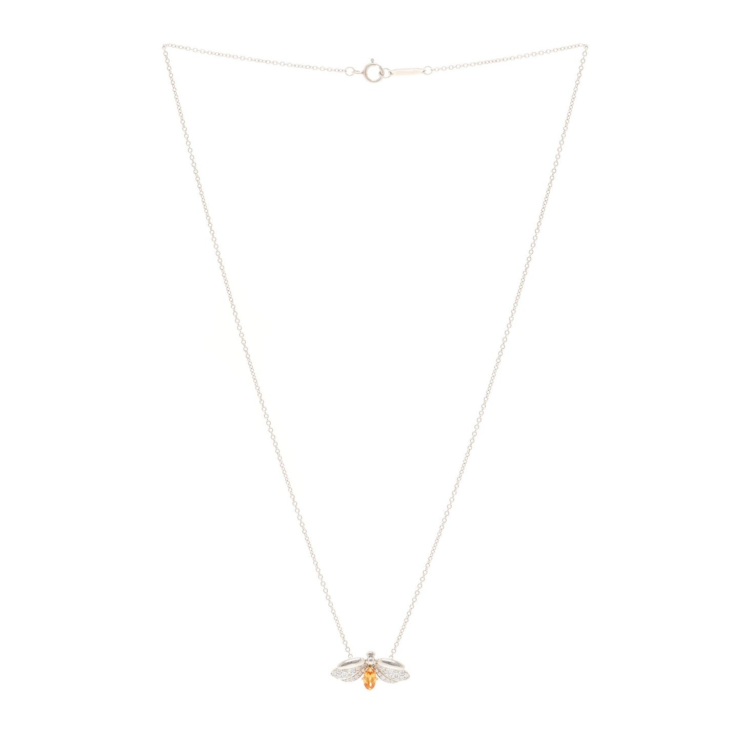 Platinum 18K Yellow Gold Diamond Spessartine Paper Flowers Firefly Pendant Necklace