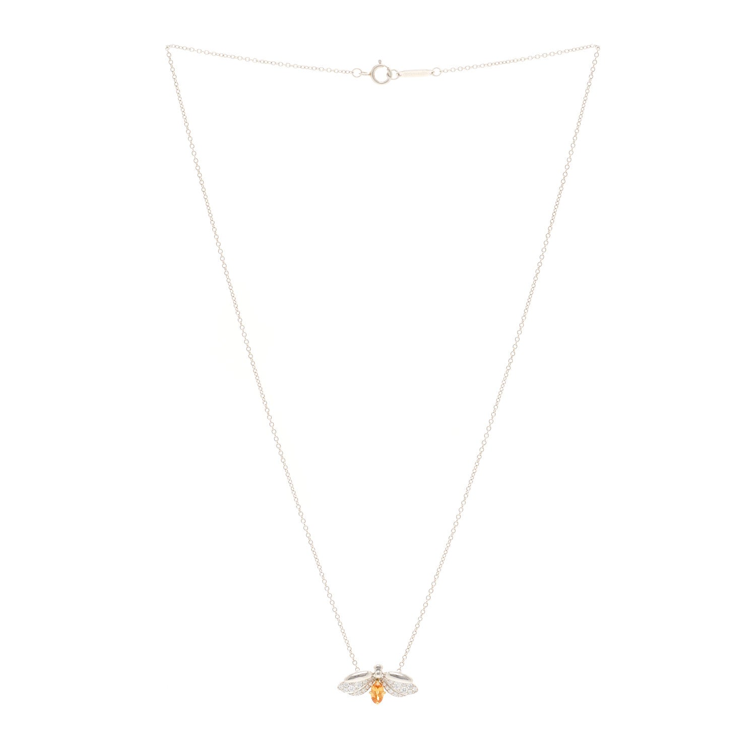Tiffany Platinum 18K Yellow Gold Diamond Spessartine Paper Flowers Firefly Pendant Necklace 3 of 5