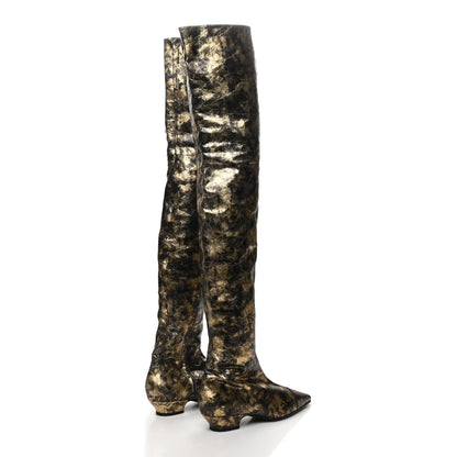 Chanel Metallic Lambskin Over the Knee Boots 38 Gold Black 4 of 7
