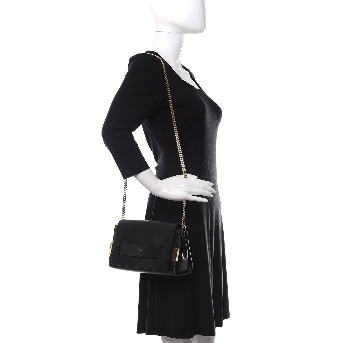 Lambskin Medium Elle Chain Clutch Black