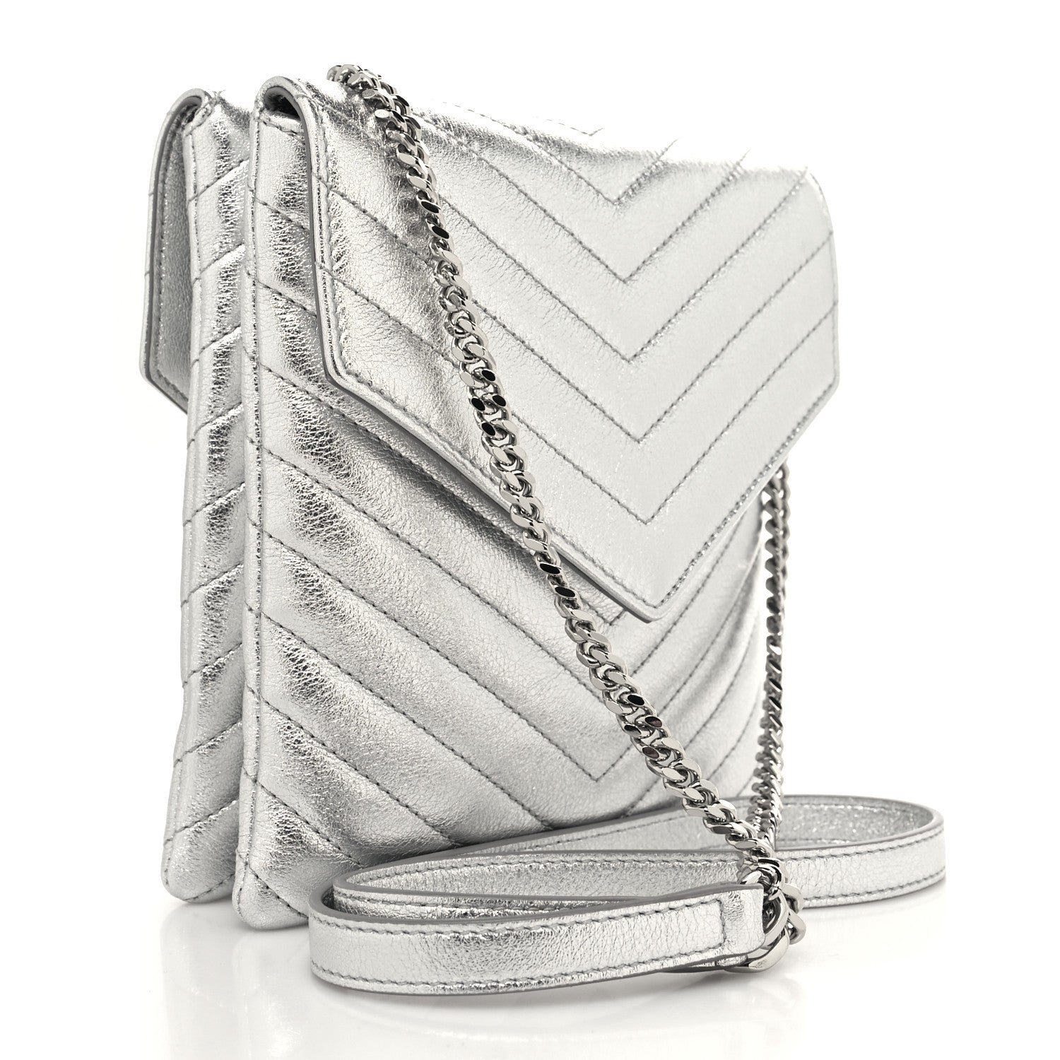 Saint Laurent Metallic Lambskin Quilted Double Flap Bag Silver 2 of 10