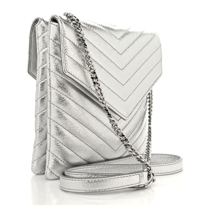 Saint Laurent Metallic Lambskin Quilted Double Flap Bag Silver 2 of 10