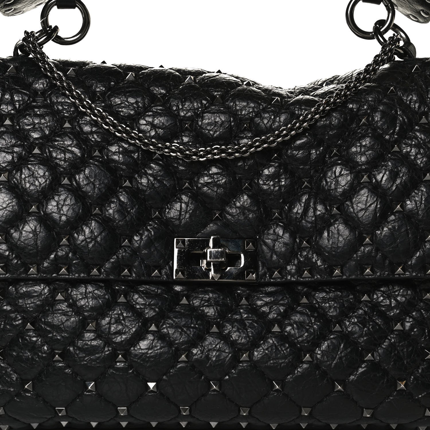 Valentino Garavani Craquele Nappa Large Rockstud Spike Shoulder Bag Black 7 of 12