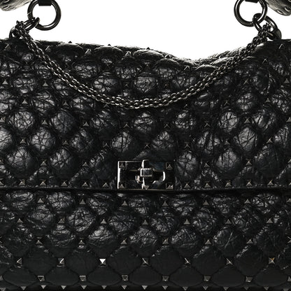 Valentino Garavani Craquele Nappa Large Rockstud Spike Shoulder Bag Black 7 of 12