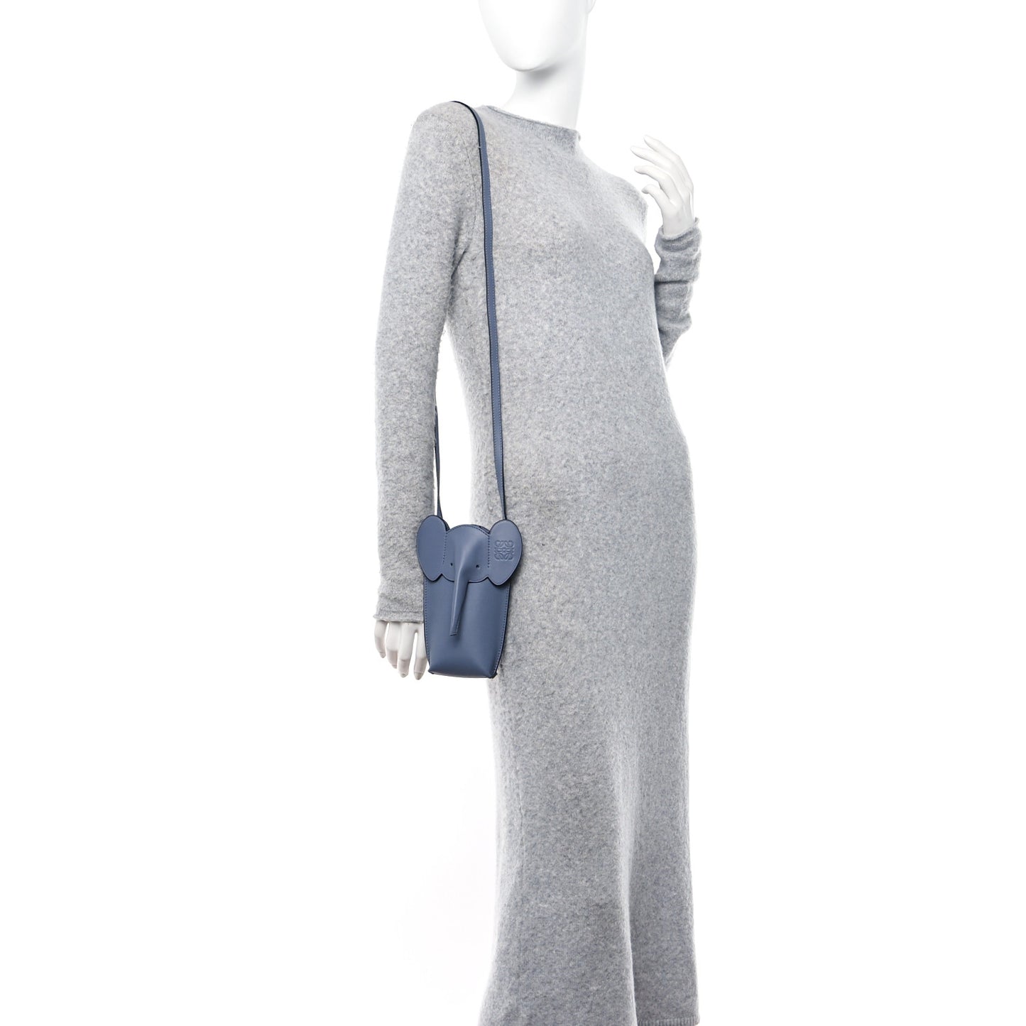 Calfskin Elephant Pouch Crossbody Bag Stone Blue