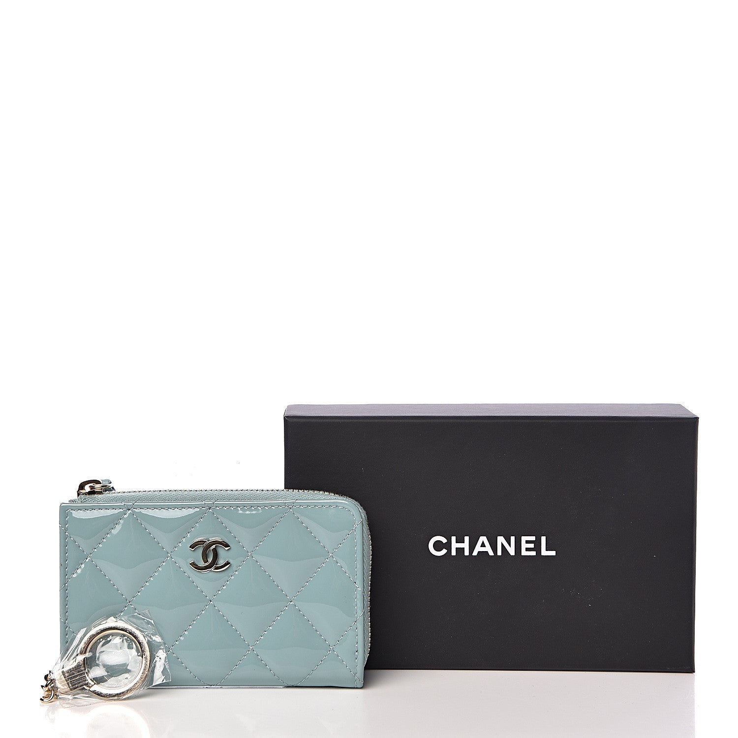 Chanel Patent Quilted Key Holder Case Blue 8 of 8