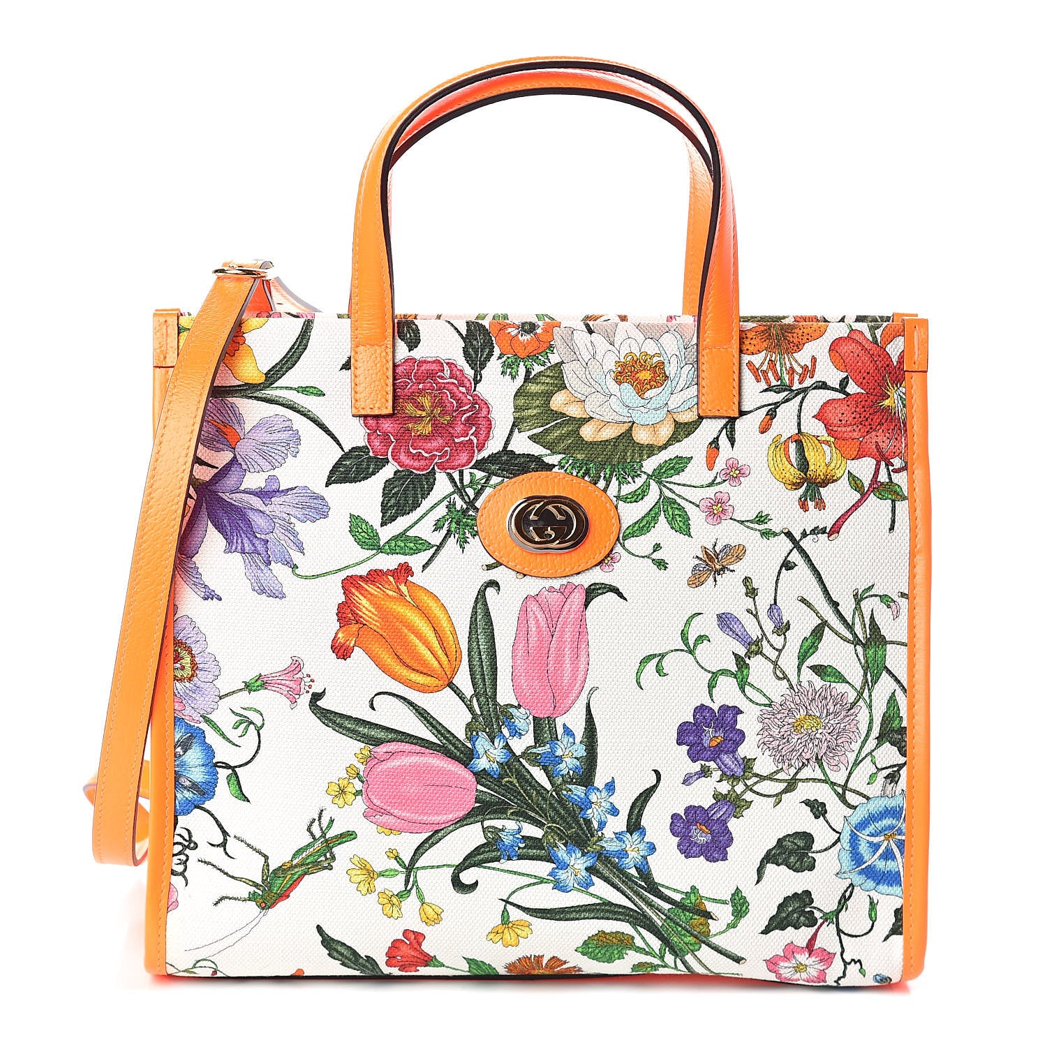 Gucci Canvas Medium Flora Tote White Multicolor Orange Fluo 1 of 9
