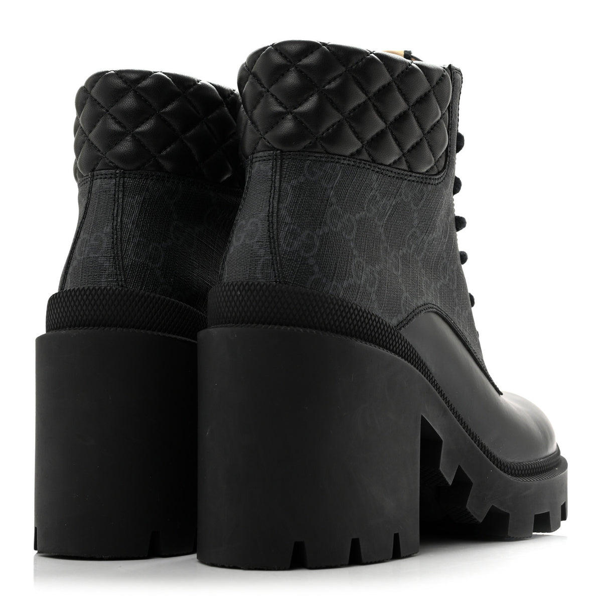 Gucci Apollo Calfskin GG Supreme Nappa Samoa Quilted Lace Up Ankle Boots 37.5 Black 5 of 11