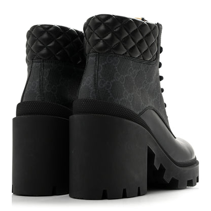 Gucci Apollo Calfskin GG Supreme Nappa Samoa Quilted Lace Up Ankle Boots 37.5 Black 5 of 11