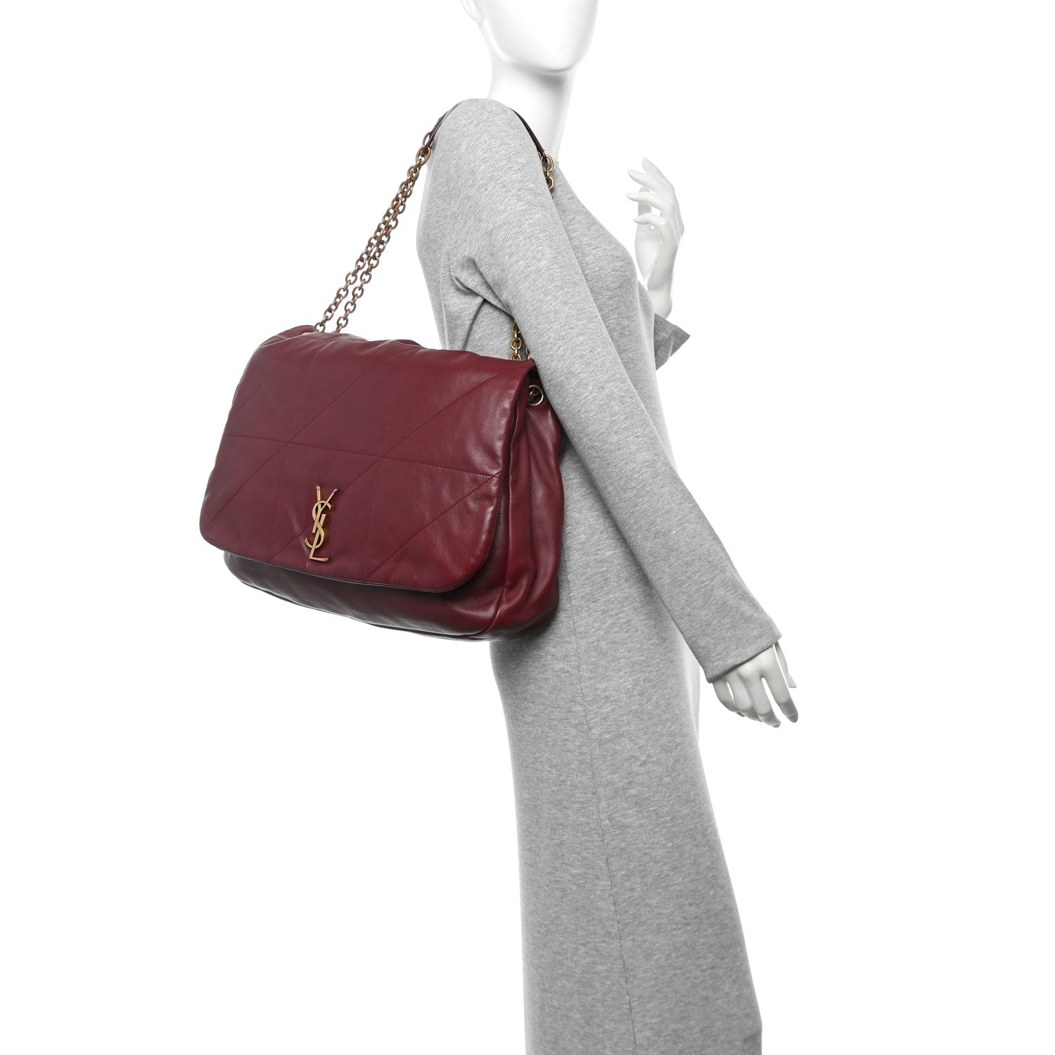 Saint Laurent Lambskin Matelasse Monogram Large Jamie 4.3 New Dark Bordeaux 2 of 10