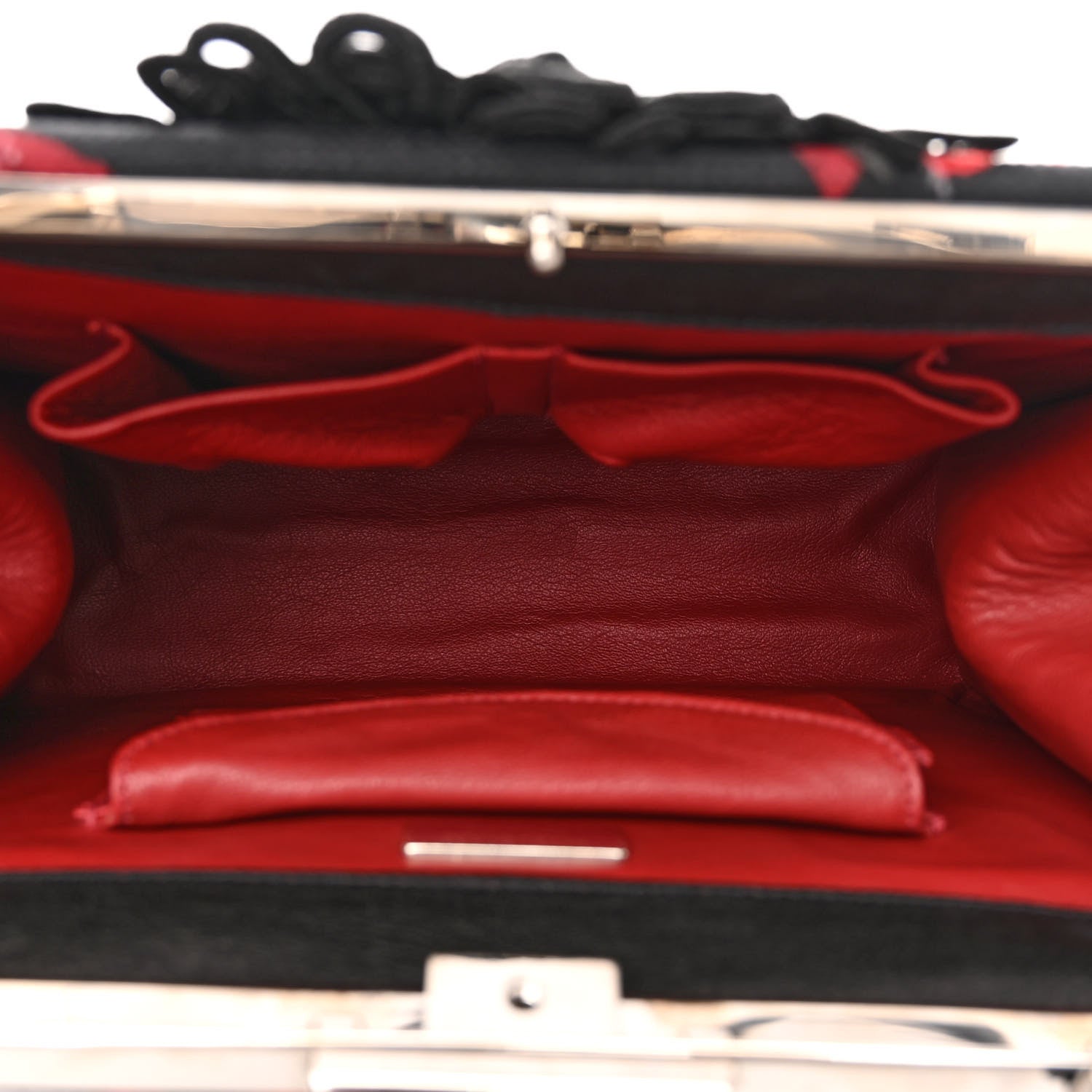 Prada Canapa Borsa Cerniera Hibiscus Top Handle Framed Bag Black Rosa 5 of 11