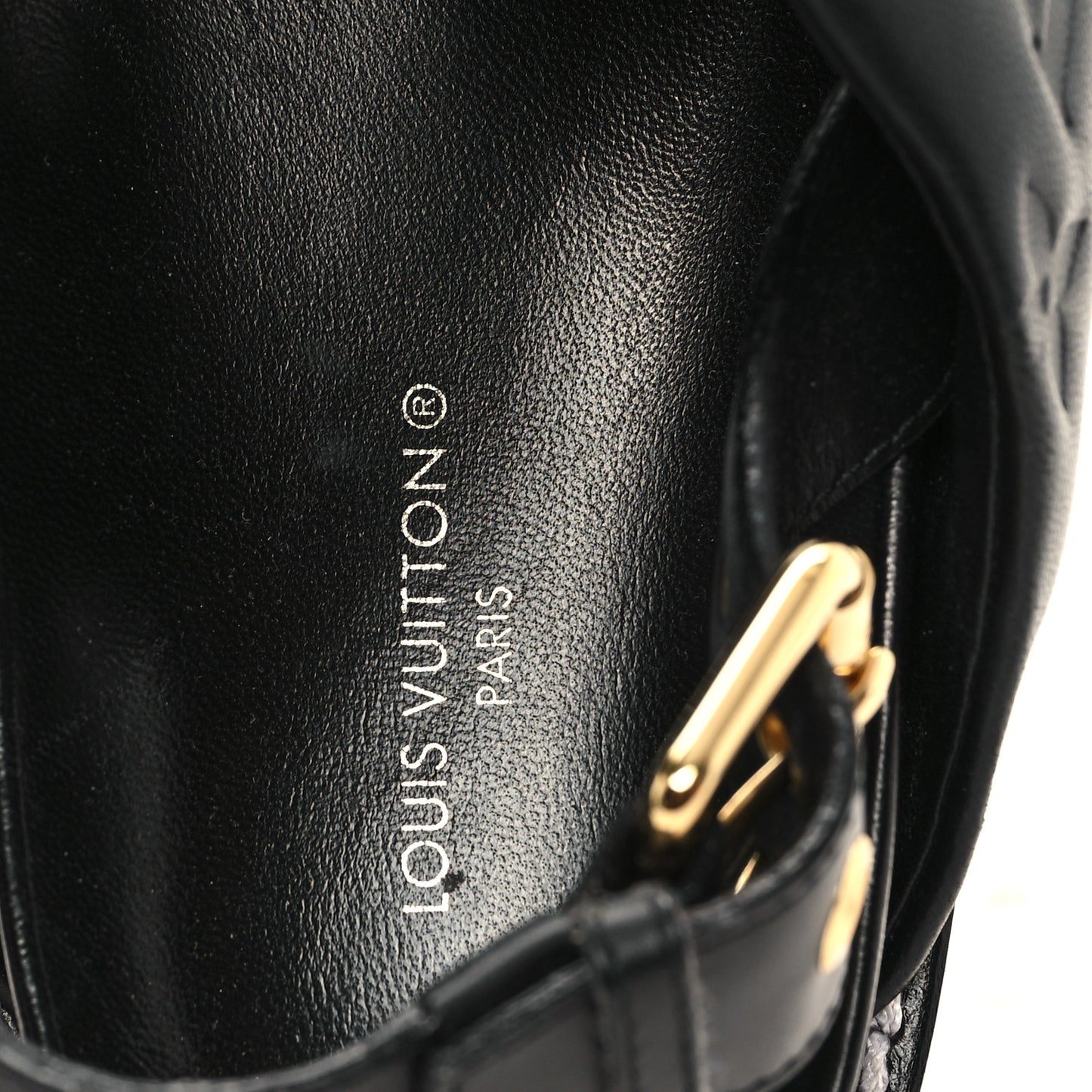 Lambskin Monogram Embossed Paseo Flat Comfort Sandals 36 Black