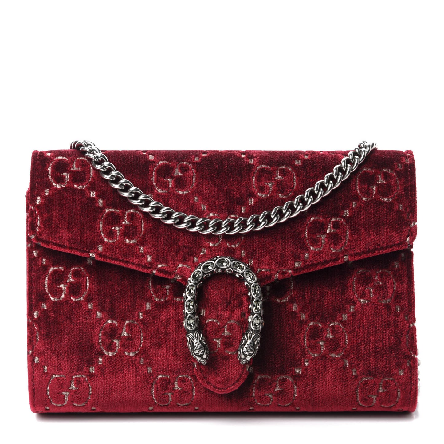 Velvet GG Monogram Mini Dionysus Chain Wallet Red Cipria