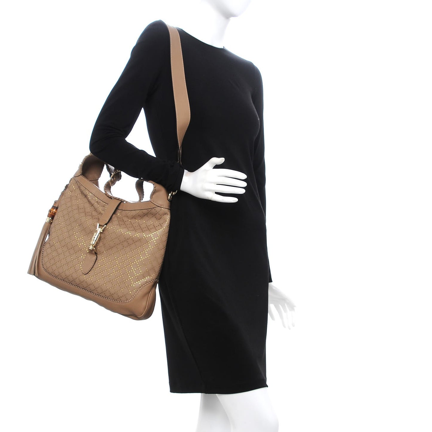 Calfskin Laser Cut Medium New Jackie Shoulder Bag Porridge