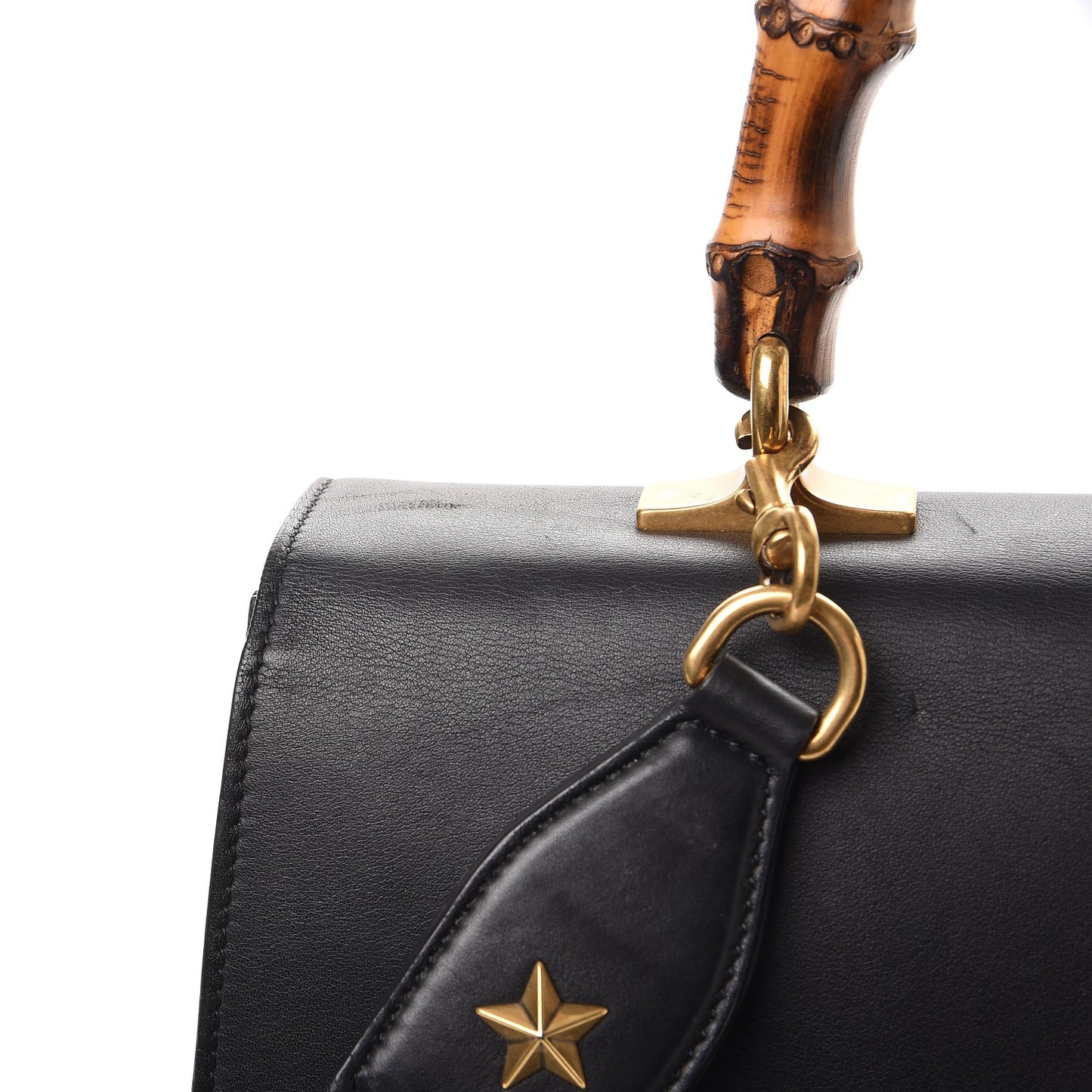 Moon Calfskin Web Large Dionysus Bamboo Top Handle Bag Black