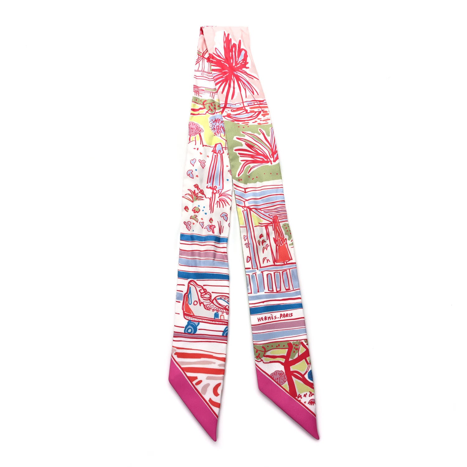 Hermes Silk Rayures D'ete Twilly Rose Bleu Vert 2 of 4