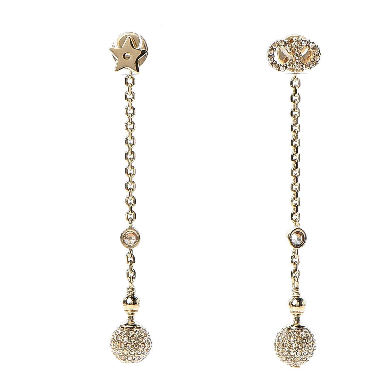 Christian Dior Crystal Dangle Earrings Gold 1 of 6