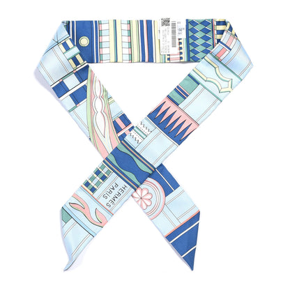Hermes Silk Voltes Et Pirouettes Twilly Bleu Ciel Vert Jaune 1 of 4