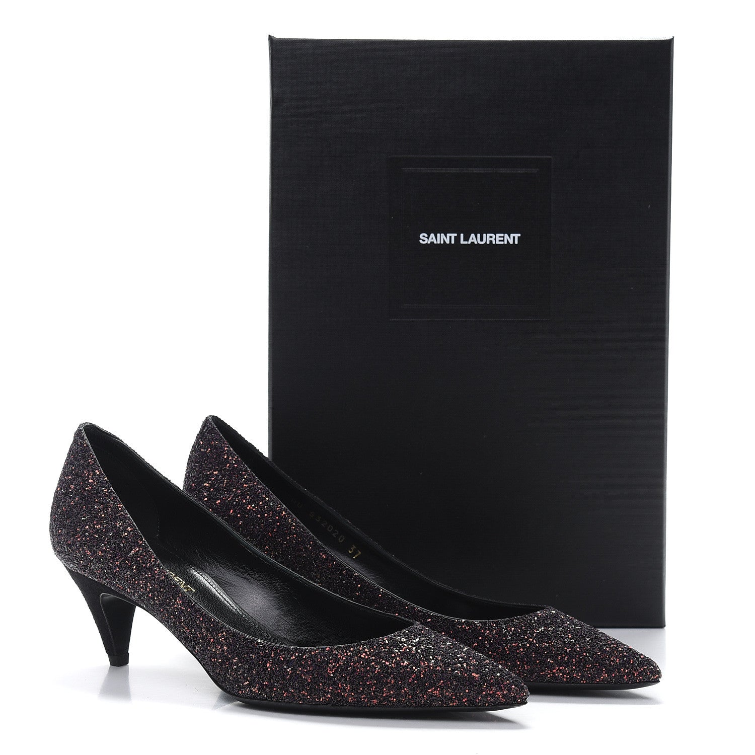 Saint Laurent Charlotte Glitter Point-toe Kitten-Heel Pumps 37 Purple 9 of 9