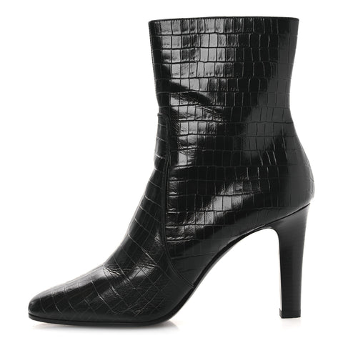 Shiny Crocodile Embossed Jane 90 Zip Booties 42 Black