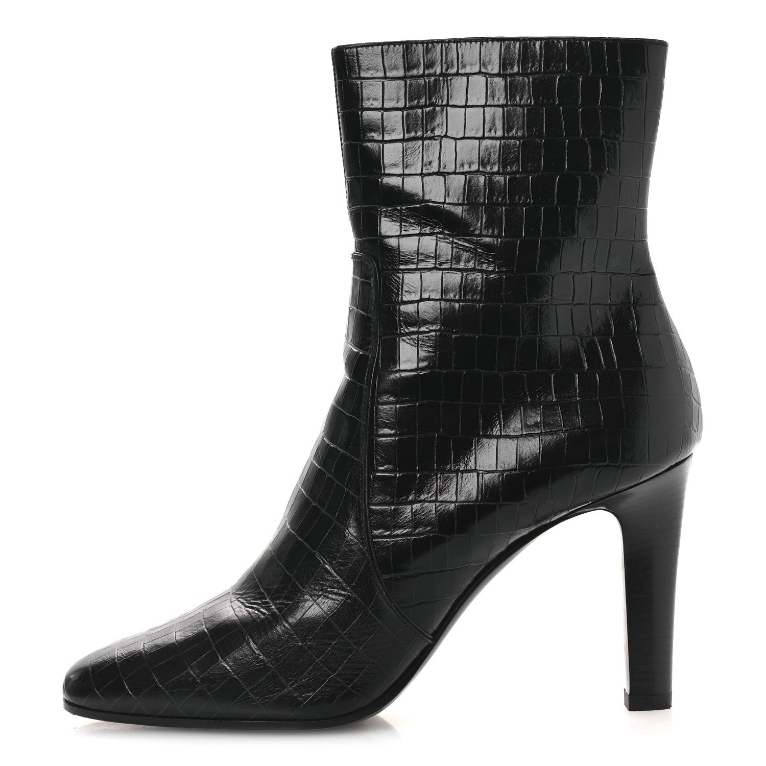 Saint Laurent Shiny Crocodile Embossed Jane 90 Zip Booties 42 Black 1 of 11