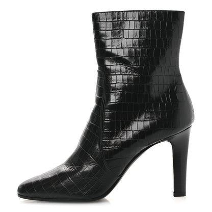 Saint Laurent Shiny Crocodile Embossed Jane 90 Zip Booties 42 Black 1 of 11