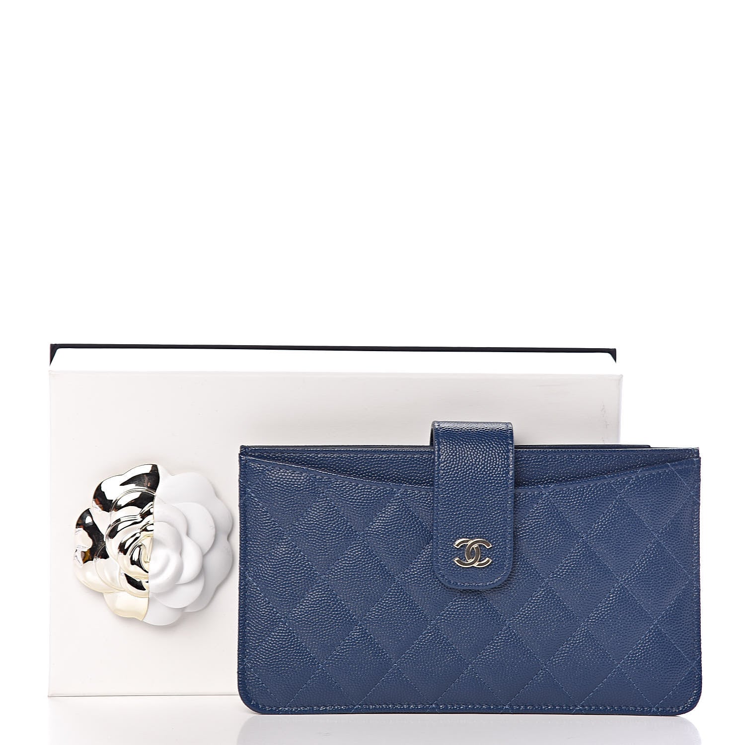 Chanel Iridescent Caviar Quilted Classic Strap Pouch Navy 10 of 10