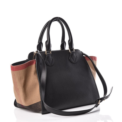 Burberry Canvas Mega Check Grained Calfskin Medium Harcourt Satchel Black 4 of 11