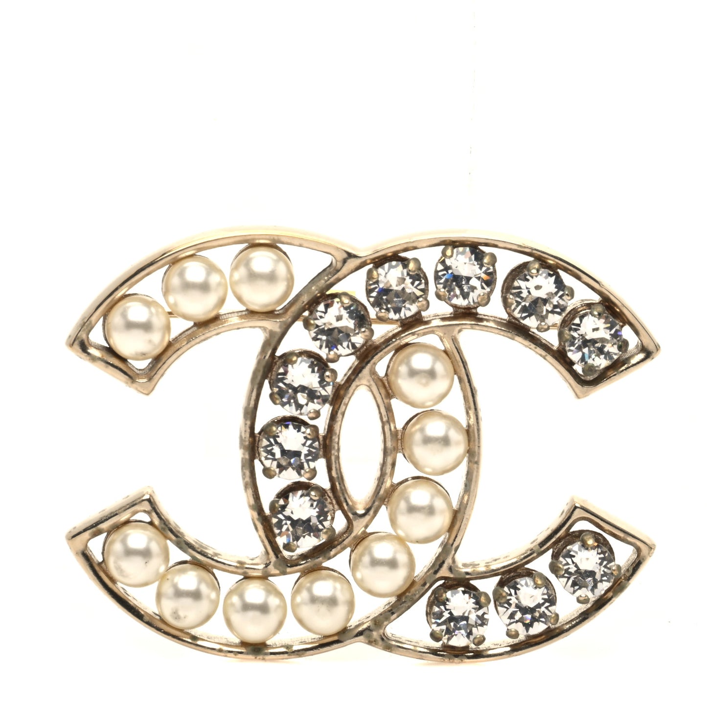 Pearl Crystal CC Brooch Gold Pearly White