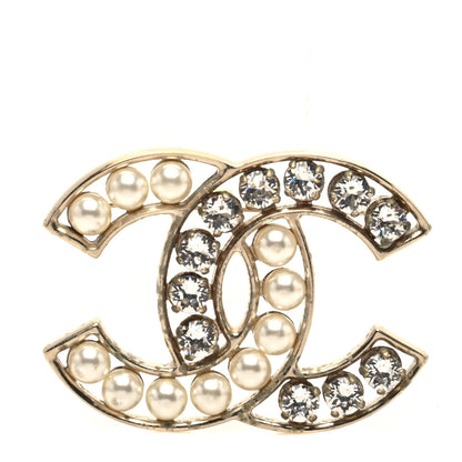 Chanel Pearl Crystal CC Brooch Gold Pearly White 1 of 5