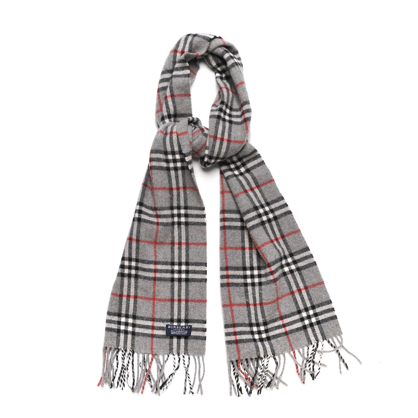 Lambswool House Check Fringe Scarf Grey
