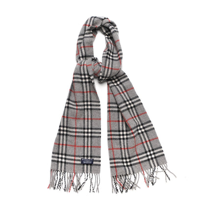 Burberry Lambswool House Check Fringe Scarf Grey 1 of 4
