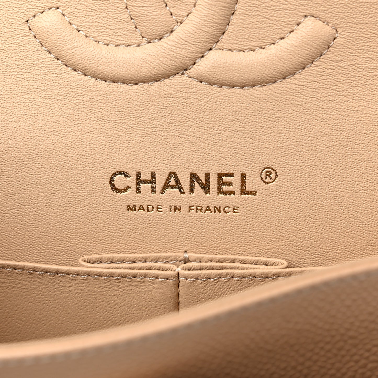 Caviar Quilted Medium Double Flap Beige