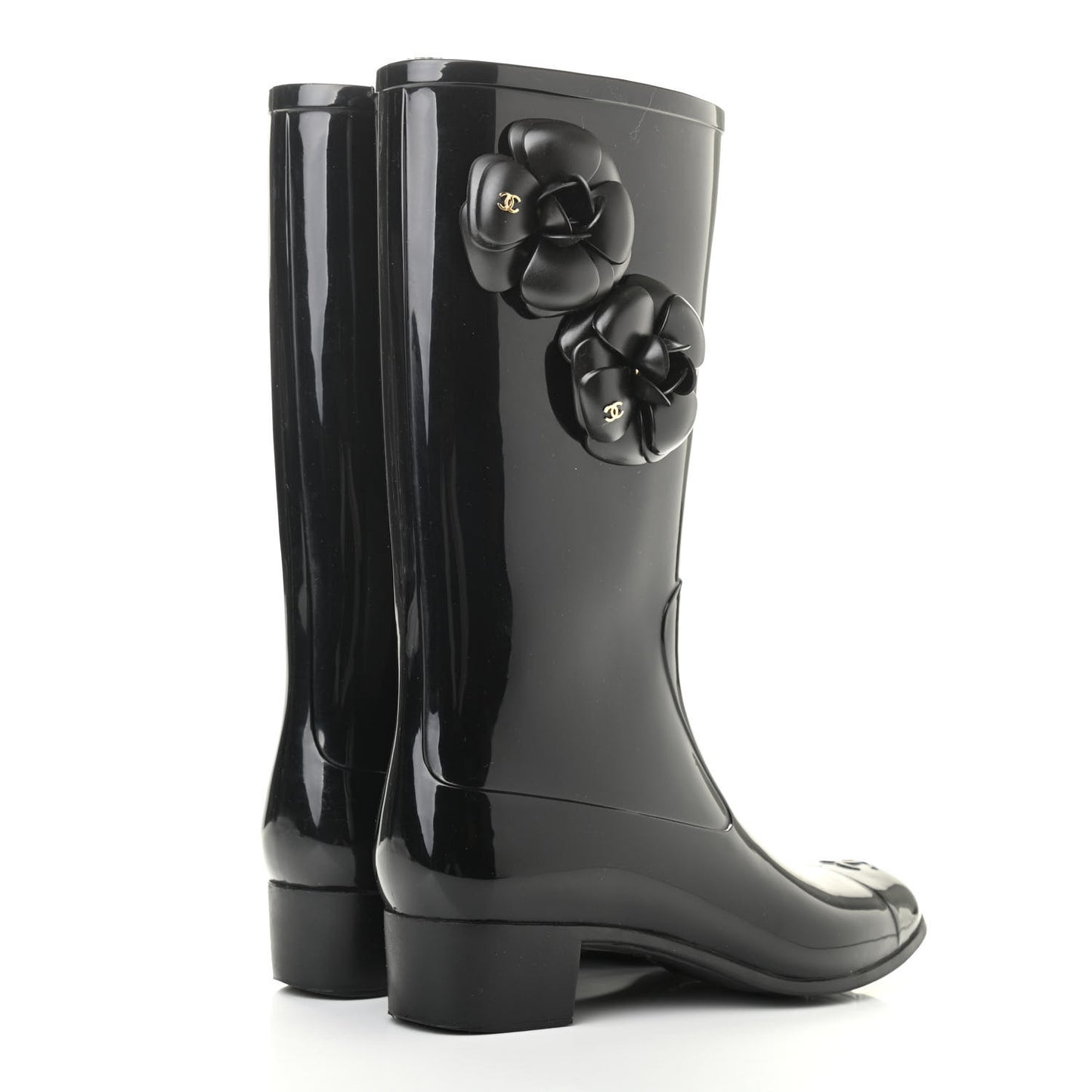 Rubber Camellia Rain Boots 38 Black