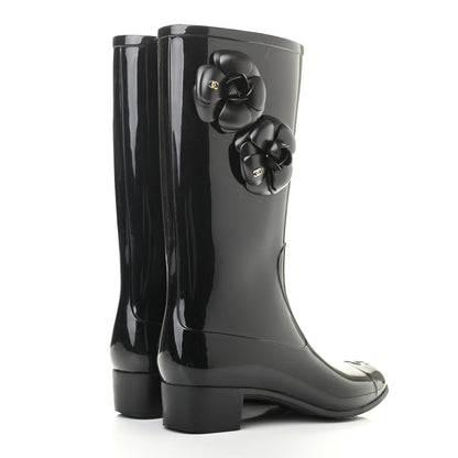 Chanel Rubber Camellia Rain Boots 38 Black 4 of 10