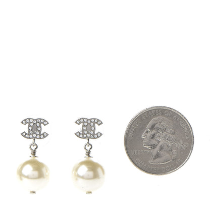 Chanel Crystal Pearl CC Drop Earrings Silver 2 of 5