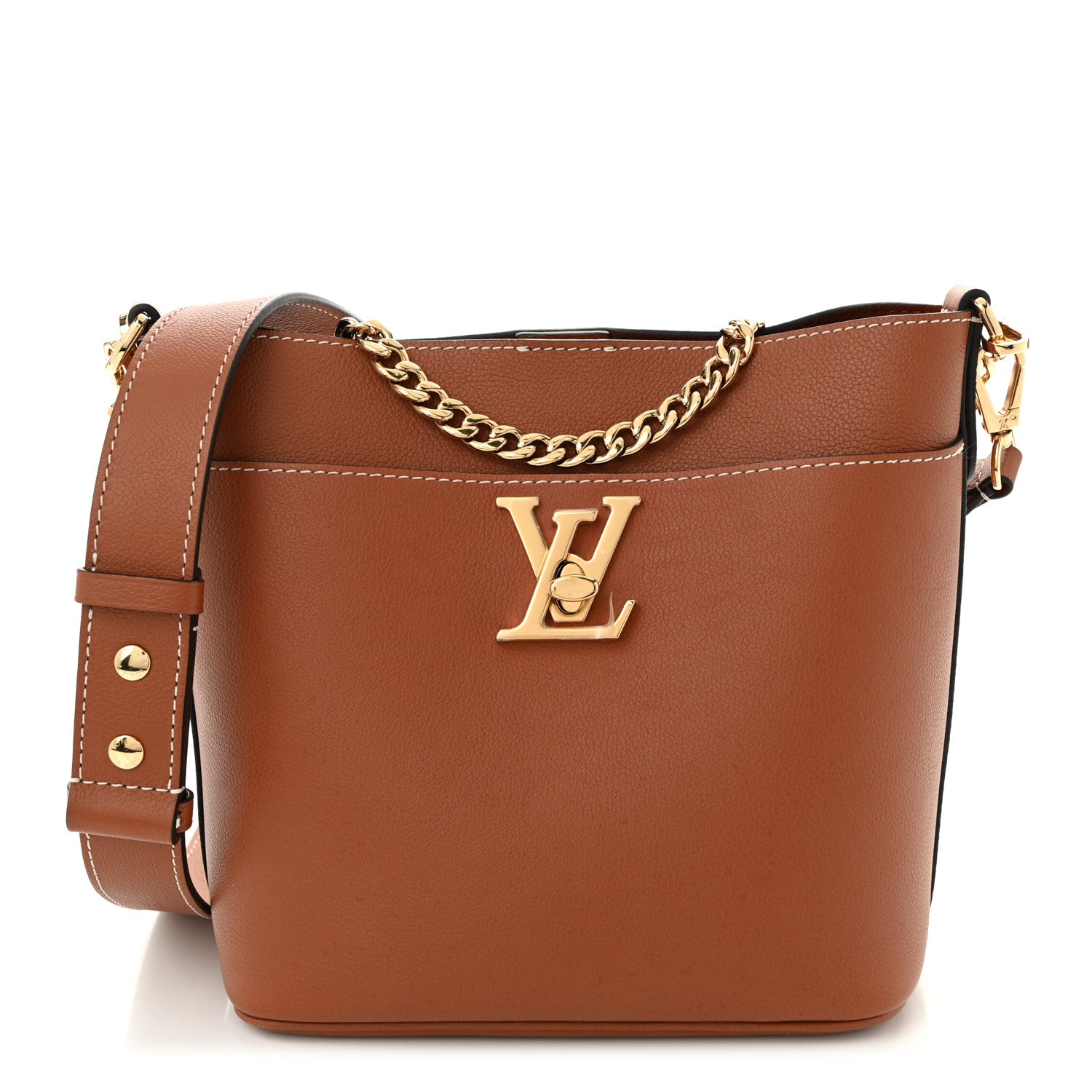 Louis Vuitton Calfskin Lock and Walk Bucket Cognac 1 of 10