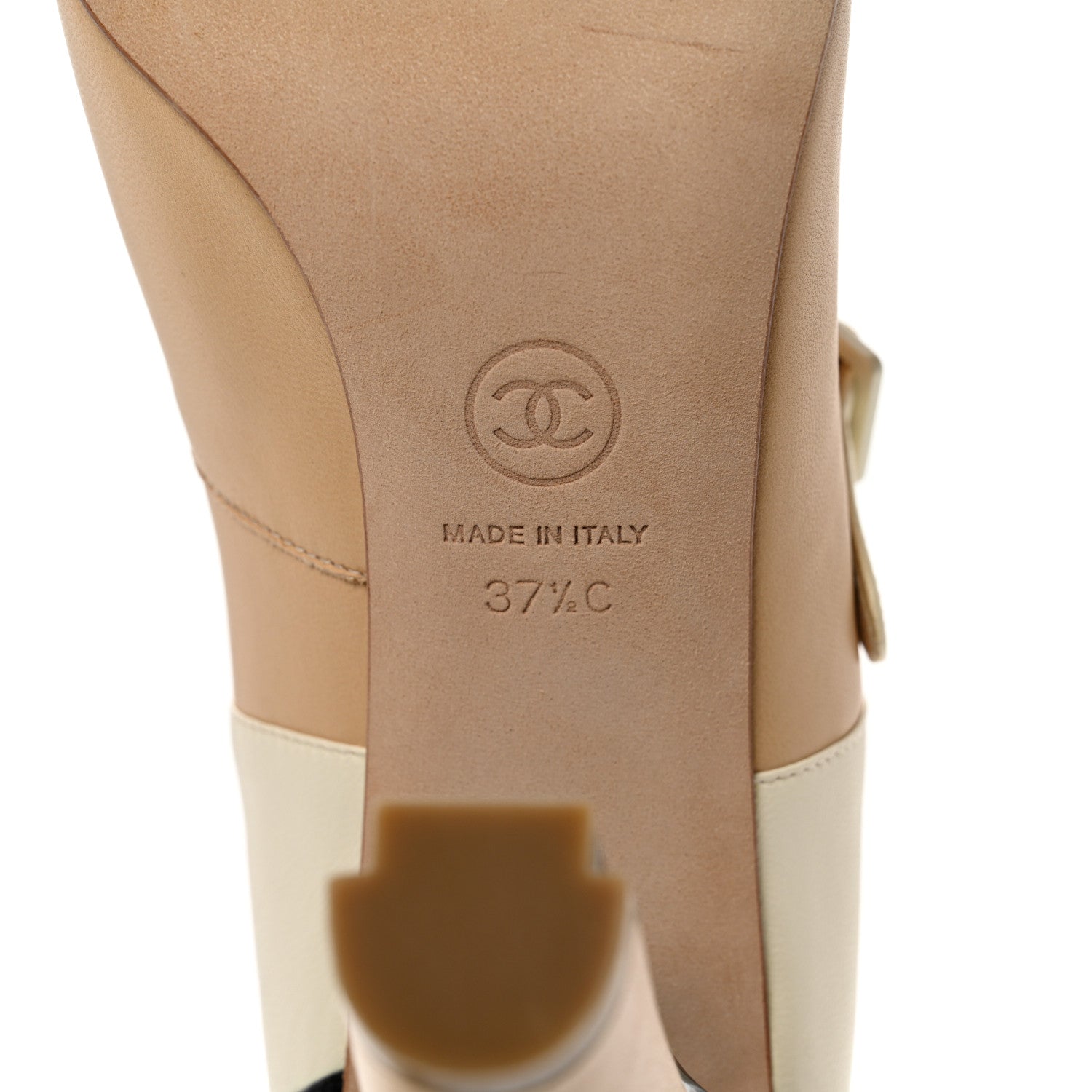 Chanel Lambskin Tri Color Cap Toe Mary Jane Pumps 37.5 Beige Black White 6 of 16