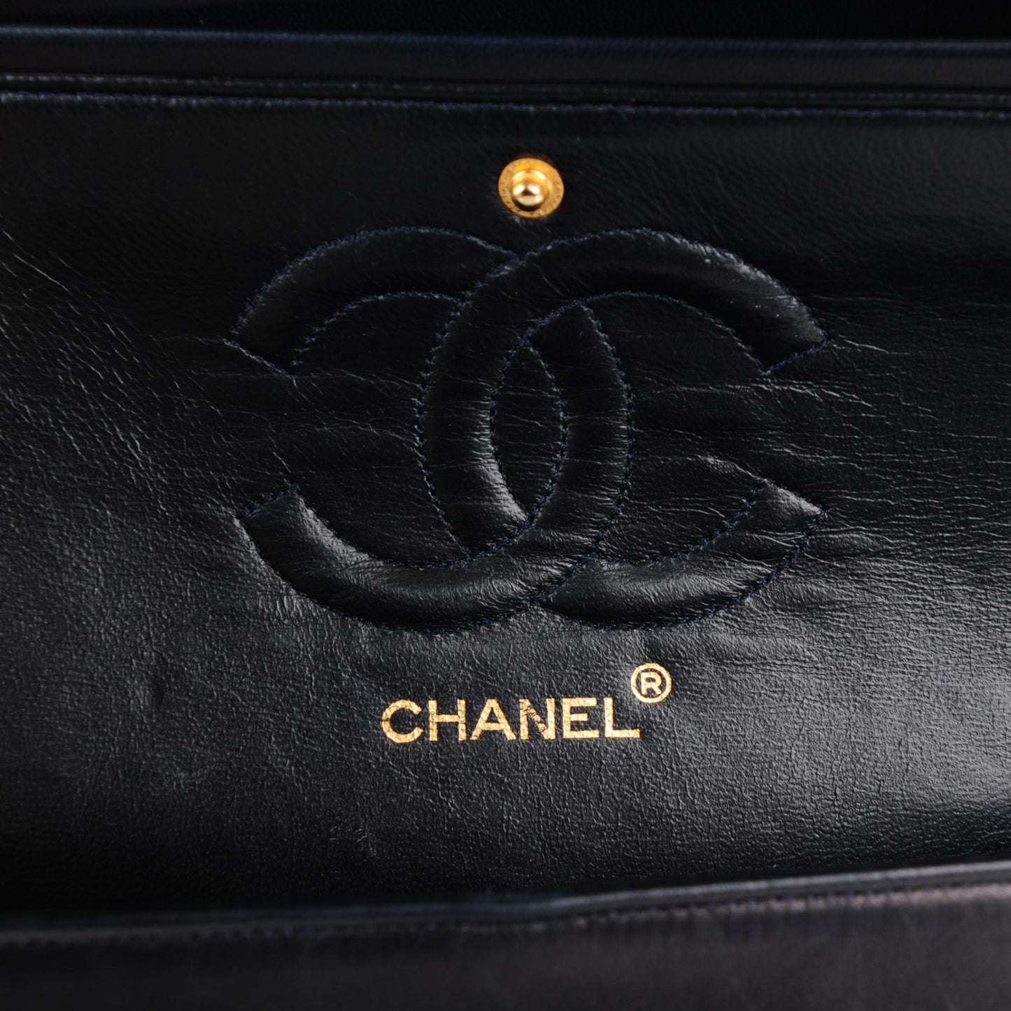 Lambskin Quilted Medium Double Flap Navy