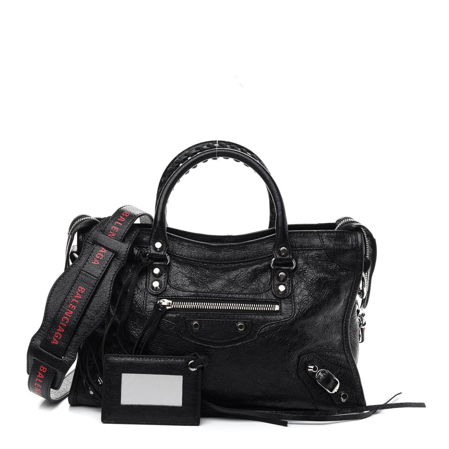 Agneau Classic Silver Hardware S City Logo Strap Black Red