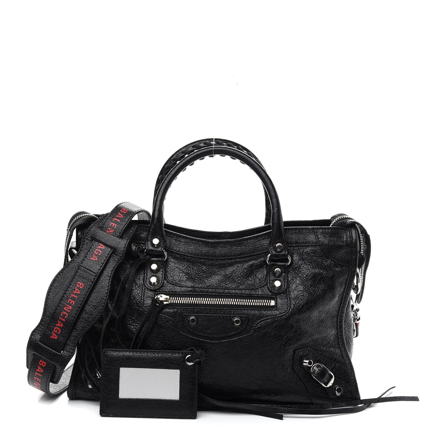 Balenciaga Agneau Classic Silver Hardware S City Logo Strap Black Red 1 of 10