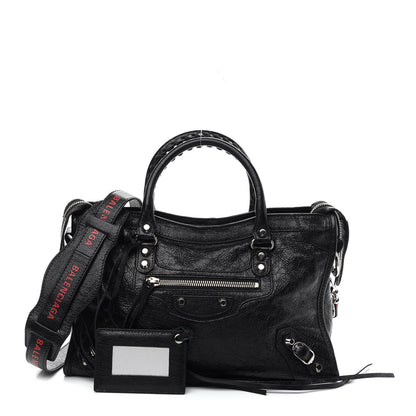 Balenciaga Agneau Classic Silver Hardware S City Logo Strap Black Red 1 of 10