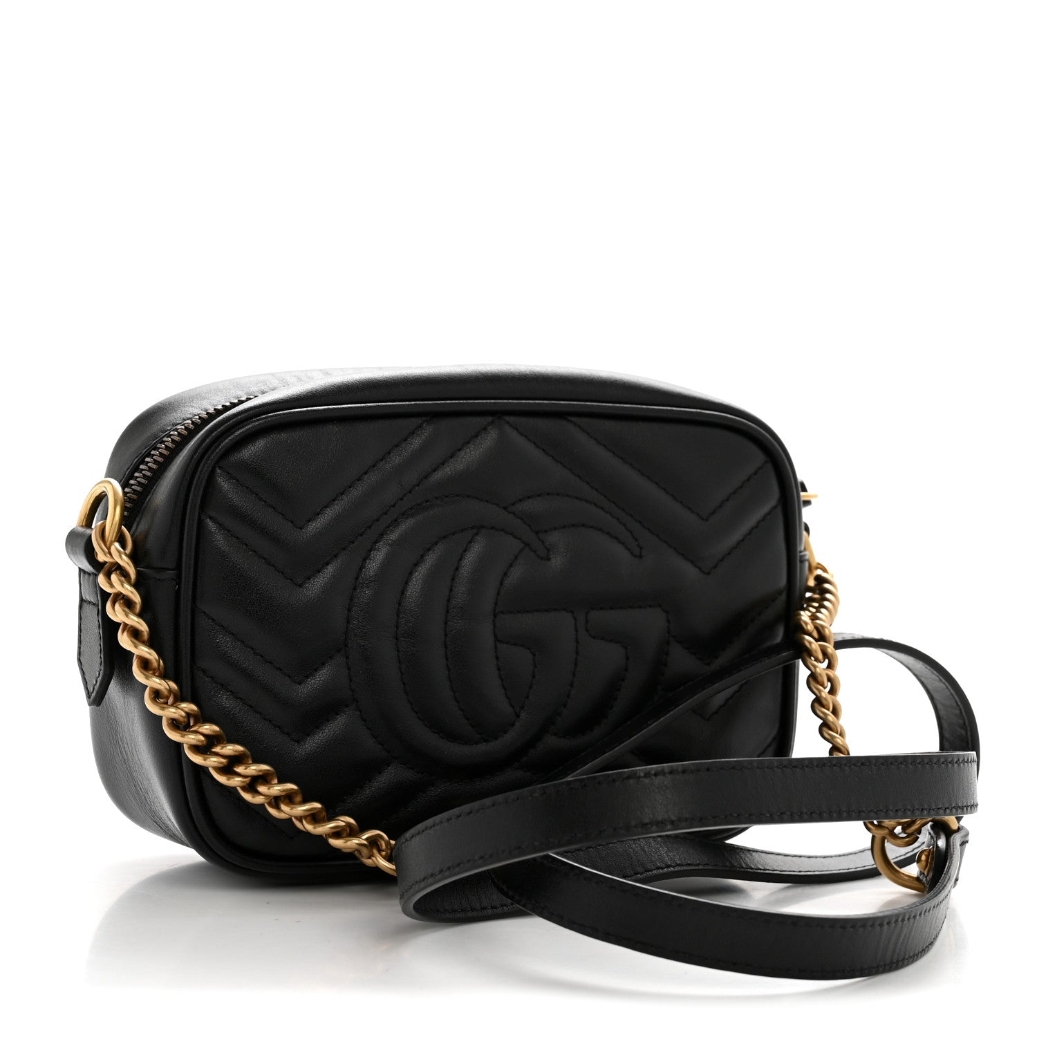 Gucci Calfskin Matelasse Mini GG Marmont Chain Shoulder Bag Black 3 of 12