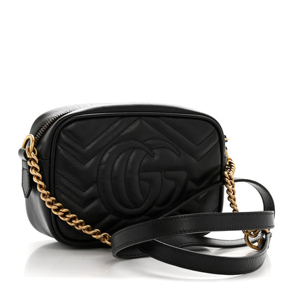 Gucci Calfskin Matelasse Mini GG Marmont Chain Shoulder Bag Black 3 of 12