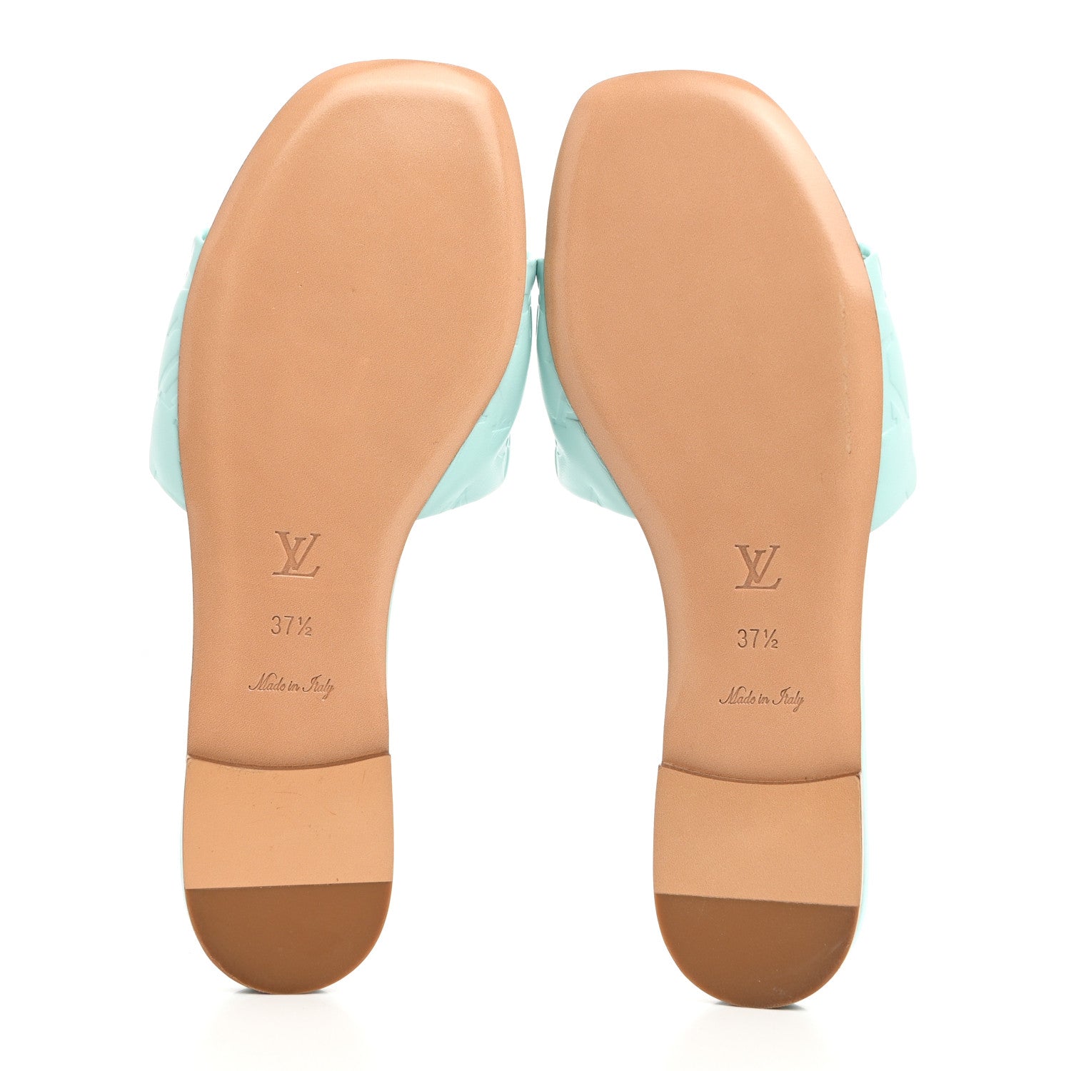 Louis Vuitton Lambskin Embossed Monogram Revival Flat Mules 37.5 Vert D'eau Green 7 of 9