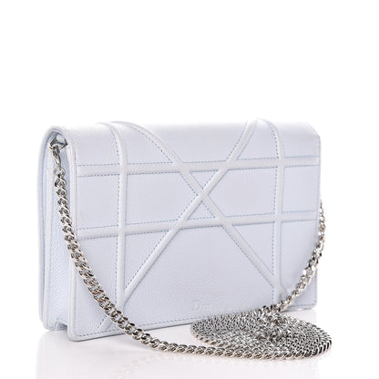 Christian Dior Grained Calfskin Diorama Wallet on Chain Pouch Light Blue 3 of 18