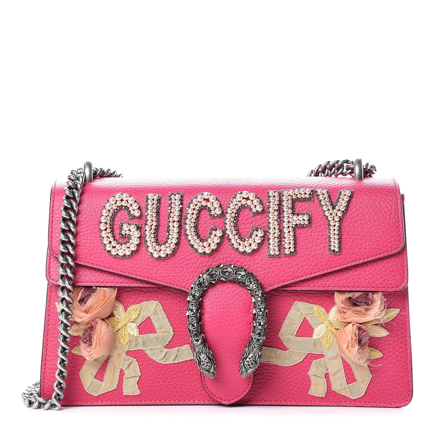 Pebbled Calfskin Embellished Guccify Small Dionysus Shoulder Bag Rosa