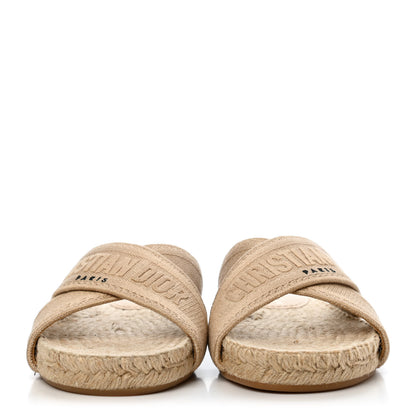 Christian Dior Canvas Embroidered Granville Espadrille Crisscross Flat Slide Sandals 36 Creame 2 of 4